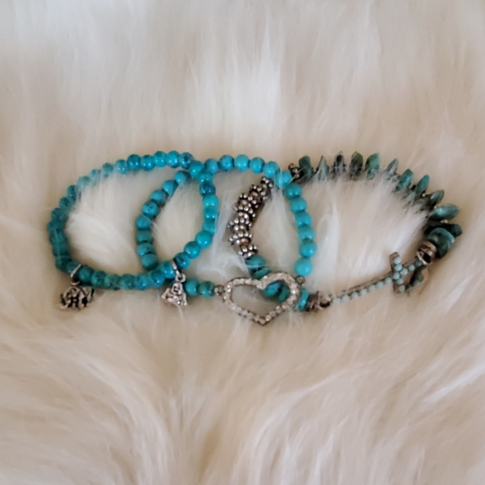 3 turquoise and silver stretch bracelets